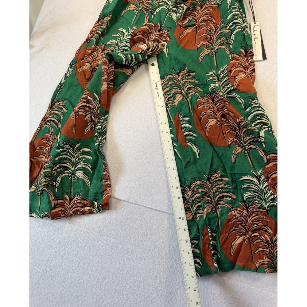 Nicole Miller 100% Linen Wide Leg Cropped Pants Size Large Tropical Print Resort - Picture 4 of 7